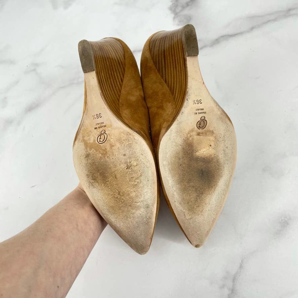 M. GEMI Pump The Murano Wedge Pointed Toe Brown Tan Leather Italian 36.5= 6.5 US_10